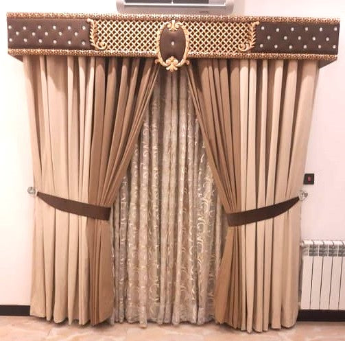 Classic Dual-Tone Brown & Beige Curtain Set per sq foot