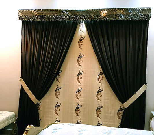 Bronze & Beige Velvet Curtain Set per Sq foot